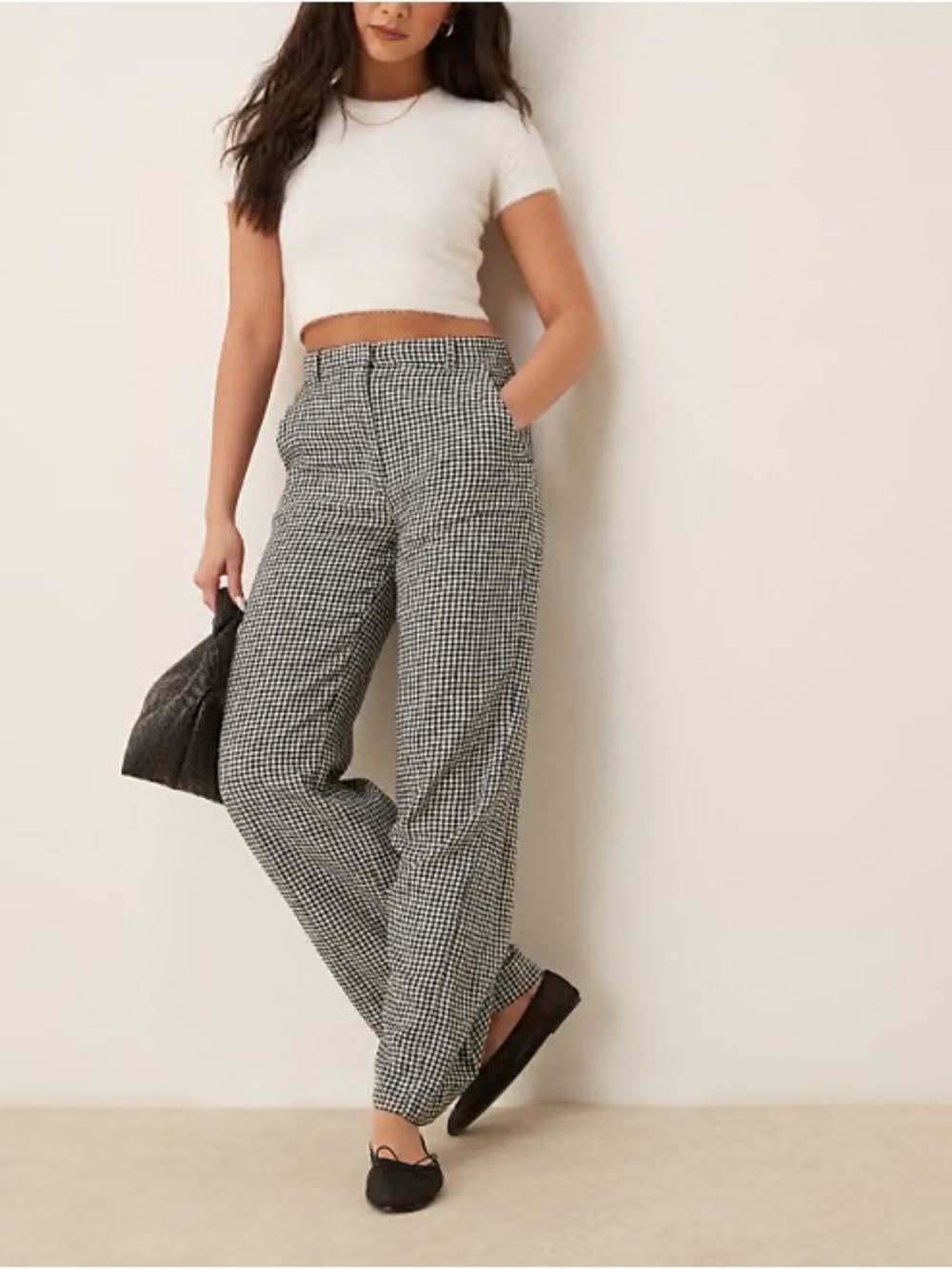 Abercrombie & Fitch Black and White Gingham Straight-Leg Pants